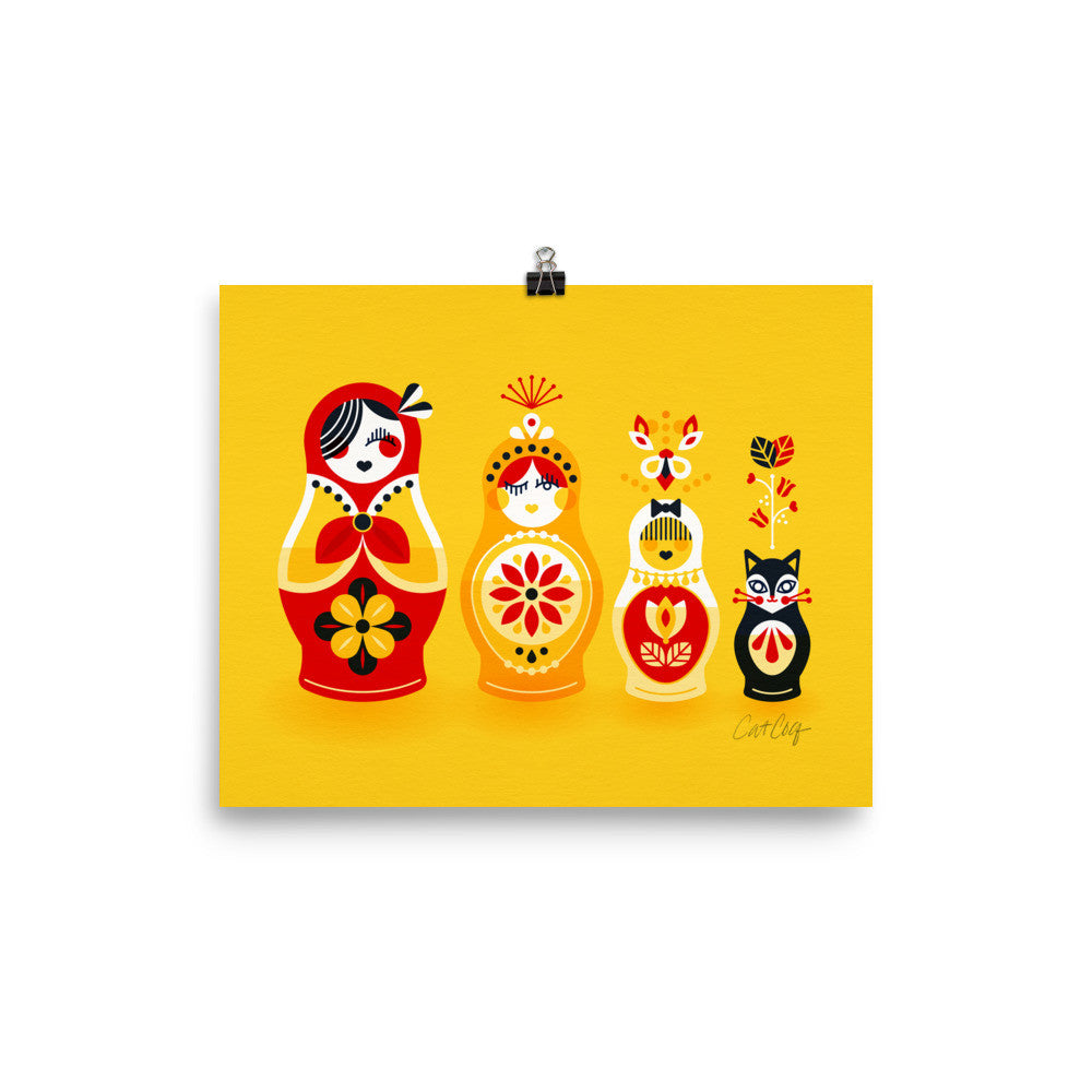 Russian Nesting Dolls – Cherry & Yellow Palette • Art Print