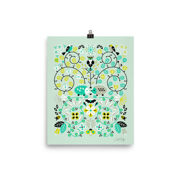 Hedgehog Lovers – Mint Green Palette • Art Print