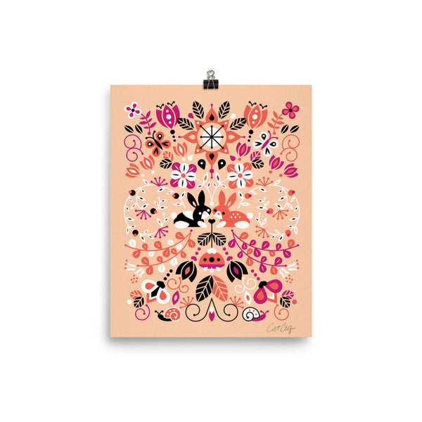 Bunny Lovers – Orange & Pink Palette • Art Print