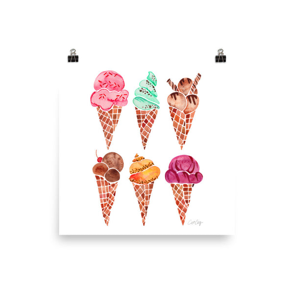 Ice Cream Cones – Rainbow Palette • Art Print