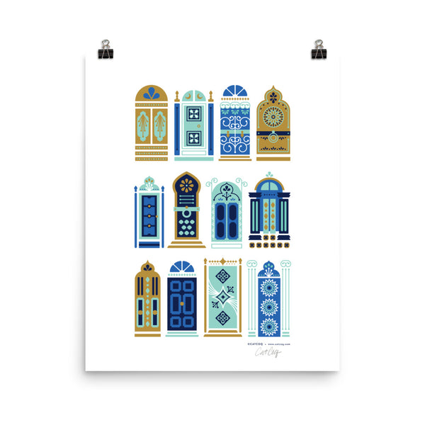 Moroccan Doors – Tan & Blue Palette • Art Print