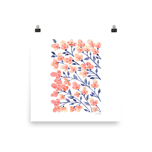 Cherry Blossoms – Peach & Steel Blue Palette • Art Print