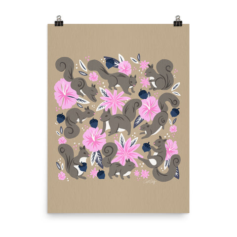 Squirrels & Blooms – Navy & Blush