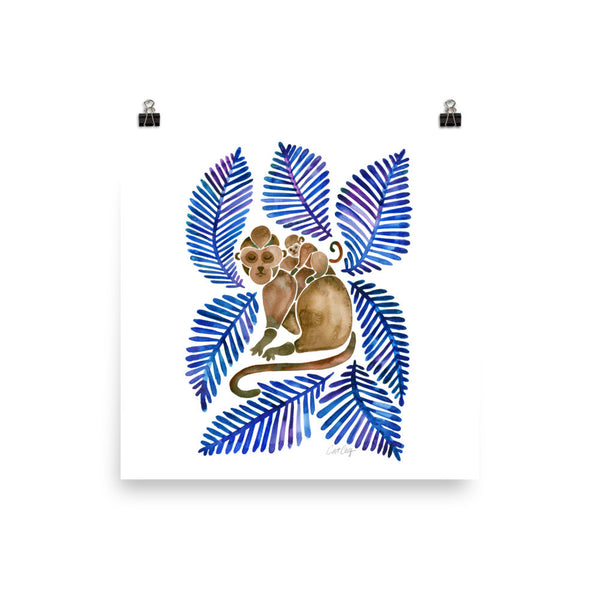 Monkeys – Navy Leaves • Art Print