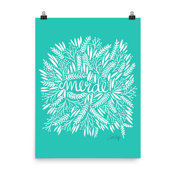 Merde – White Fronds on Turquoise • Art Print