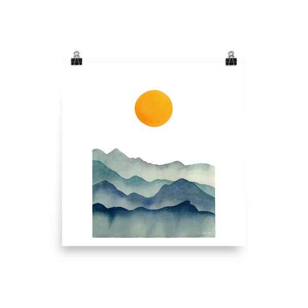 Mountain Range Silhouette – Blue & Yellow
