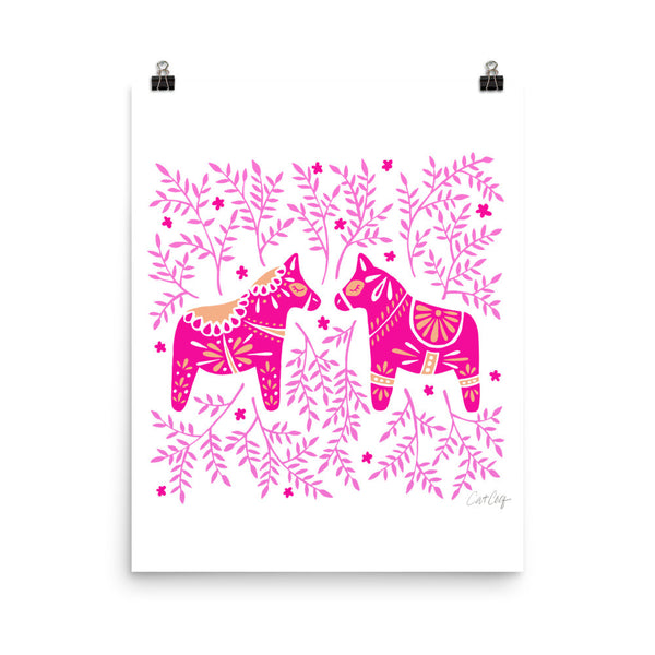 Swedish Dala Horses – Pink Palette • Art Print