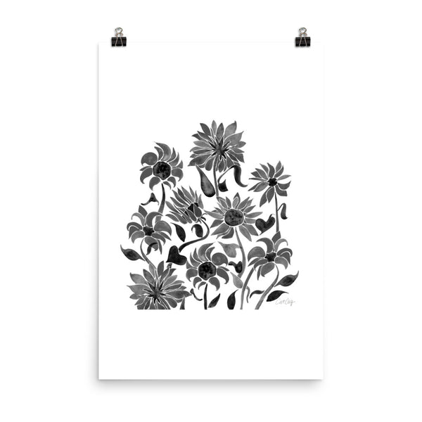 Sunflower Watercolor – Black Palette • Art Print