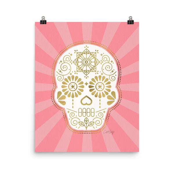 Día de Muertos – Mexican Sugar Skull – Blush & Gold Palette • Art Print