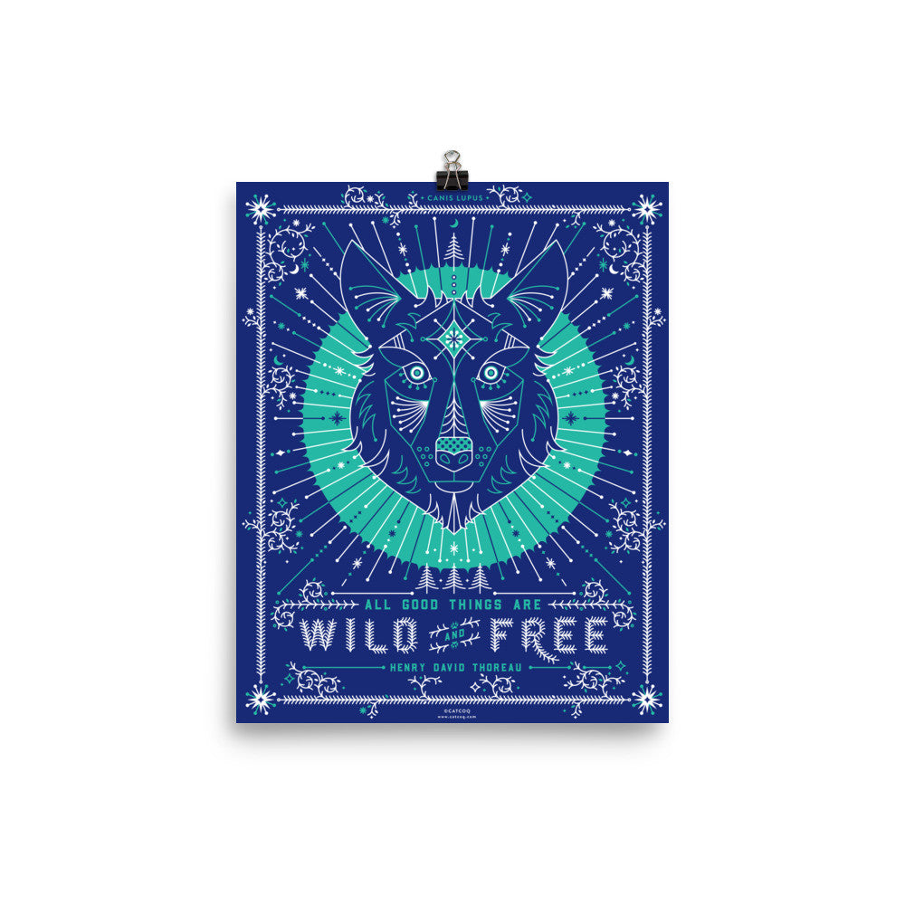 Wild & Free Wolf – Navy & Turquoise Palette  •  Art Print