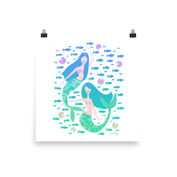 Koi Mermaids – Turquoise Lavender Ombré Palette • Art Print