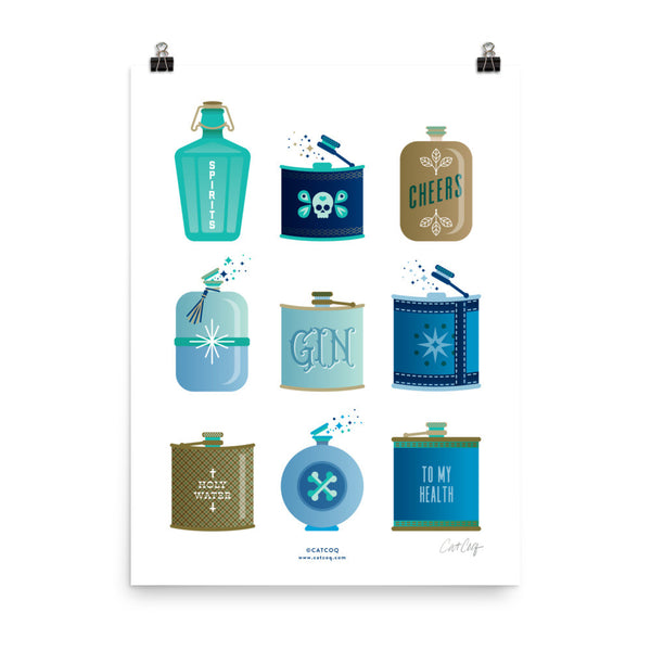 Flask Collection – Blue & Brown Palette • Art Print