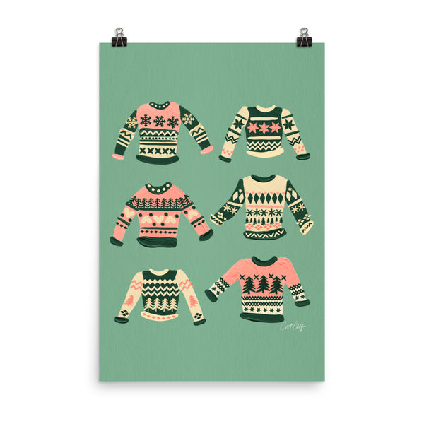 Christmas Sweaters -  Cream Green Pink