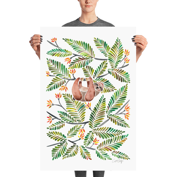 Happy Sloth – Tropical Green Rainforest • Art Print