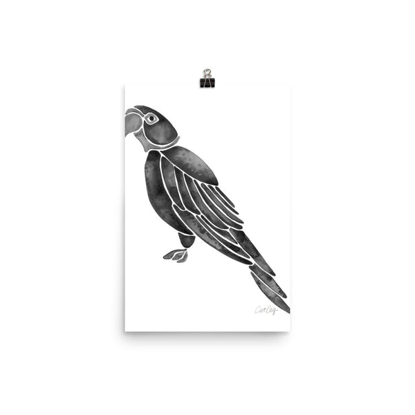 Perched Parrot – Black Palette • Art Print