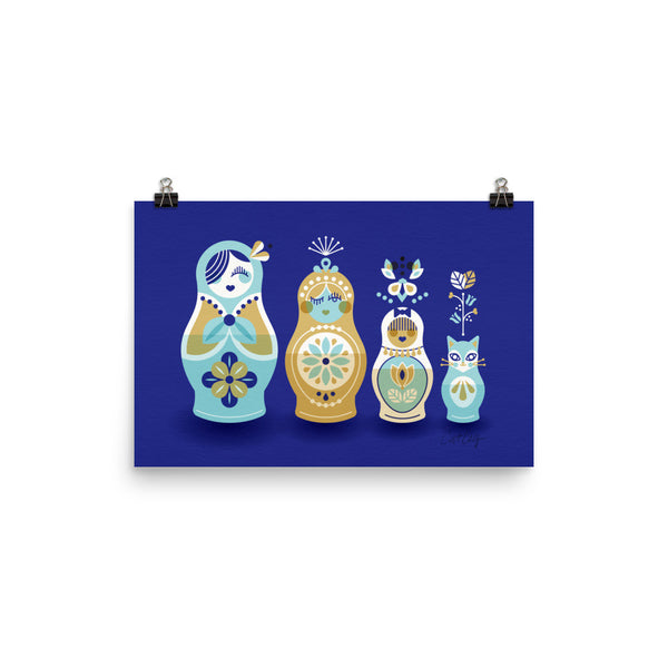 Russian Nesting Dolls – Navy Background • Art Print