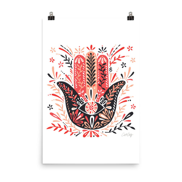 Hamsa Hand – Red & Black Palette • Art Print