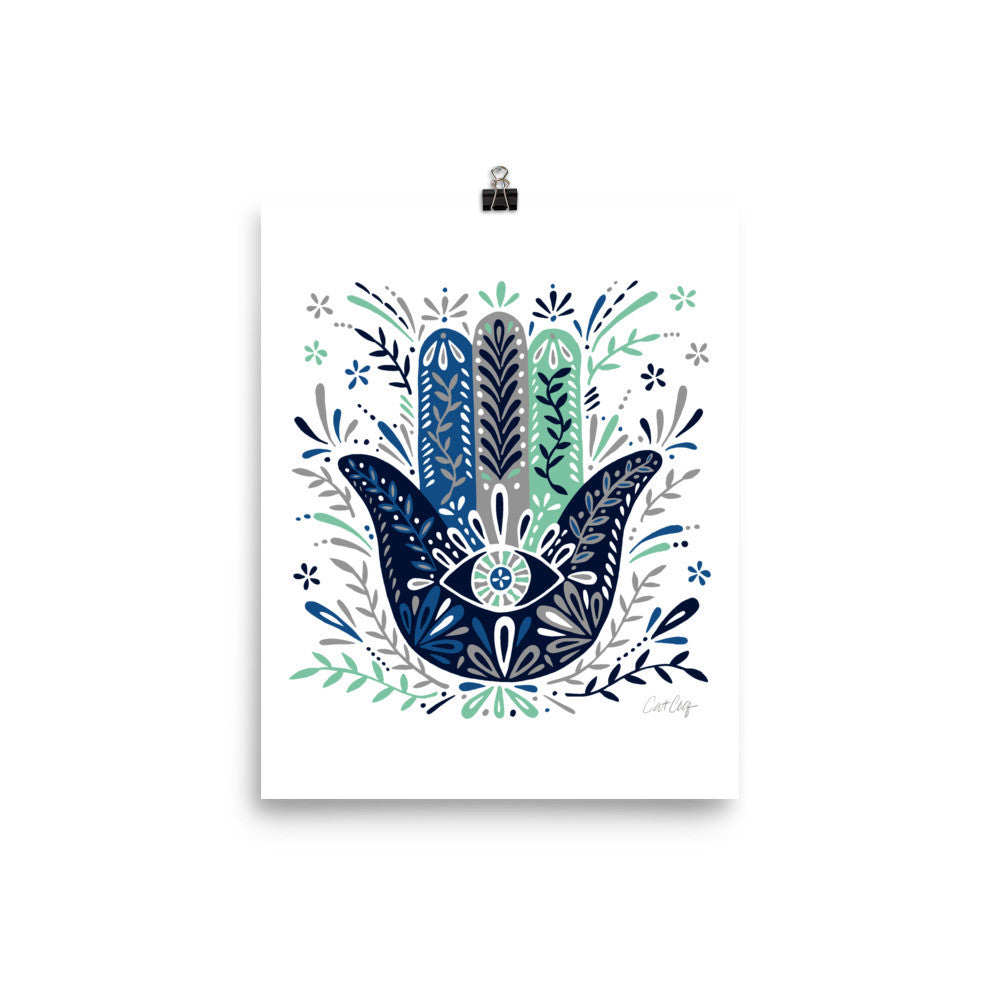 Hamsa Hand – Navy & Mint Palette • Art Print