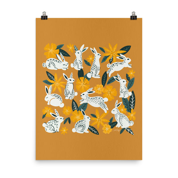 Bunnies and Blooms - Ochre Teal