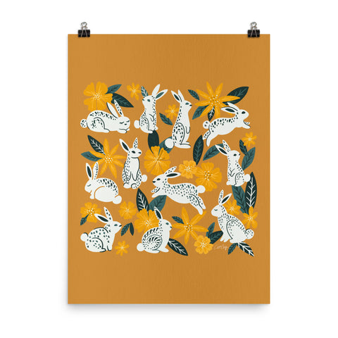 Bunnies and Blooms - Ochre Teal