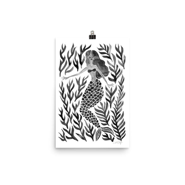 Kelp Forest Mermaid – Black Palette • Art Print
